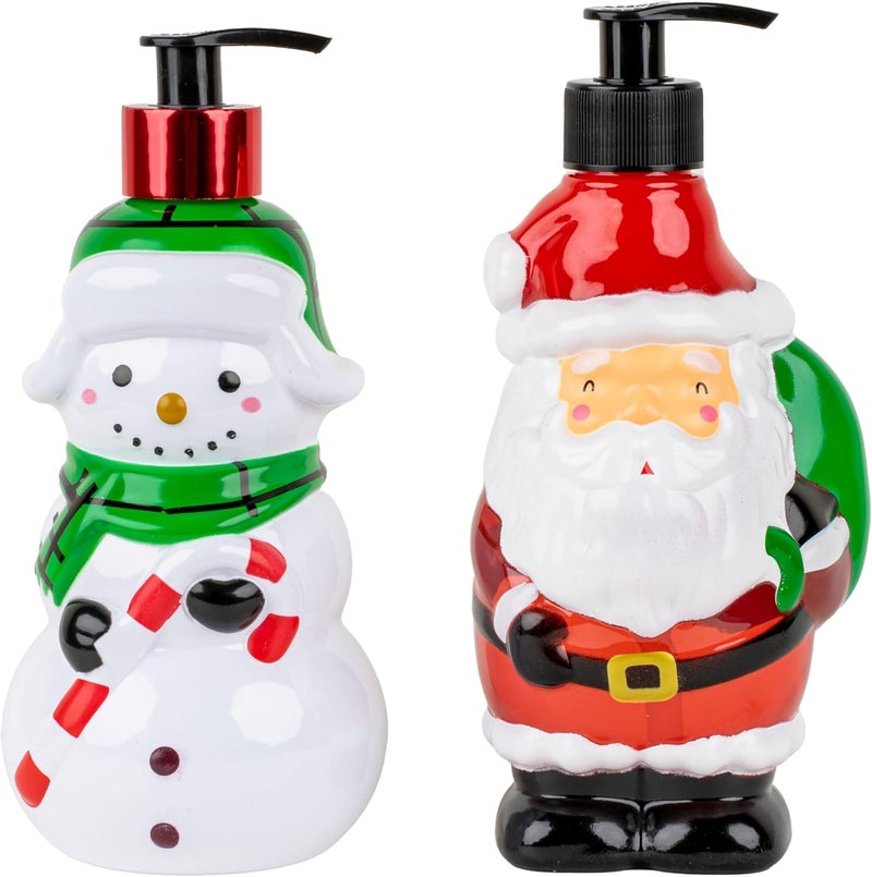 Santa & Snowman 2 Pack: Cranberry Orange Scented Decorative Refillable Soap Dispensers for Kitchen Countertops and Bathroom Sinks